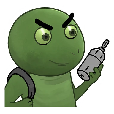 A guy holding a bomb sticker