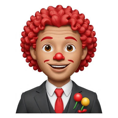 A 3D cartoon man with a red clown nose, smiling expression, wearing a suit, soft lighting, curley hair, realistic Memoji-style. sticker