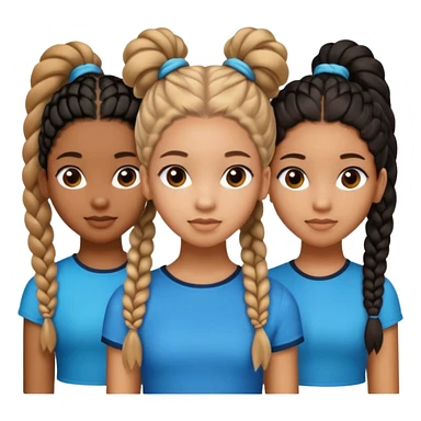 3 black teenage girls. One with shoulder length long curly hair and a little light skinned. One with Carmel skin with two long straight ponytails. One a little darker with 6 straight back braids going into buns in the back sticker