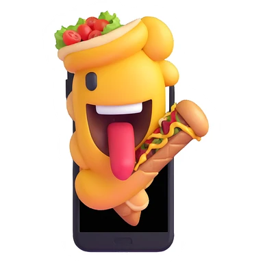 bright and vibrant 3D emoji style of a phone eating kebab, no background sticker