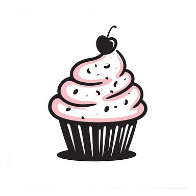 cupcake with pink icing, hand drawn doodle sticker