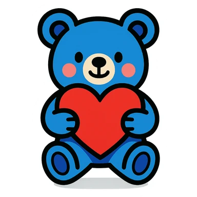 blue bear holding a heart sticker