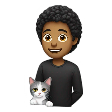 Jeune homme noir avec son Chat blanc sticker
