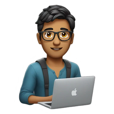 indian student developer with a macbook, wearing glasses, no facial hair sticker