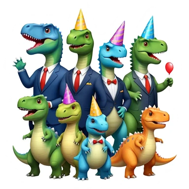 different office dinosaurs in office suits celebrating birthday sticker