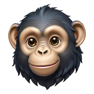 Cinematic Cute Chimpanzee Portrait Emoji, Head tilted playfully and inquisitively, with a smooth, expressive face accented by softly ruffled fur and round, sparkling eyes full of mischief, Simplified yet irresistibly adorable features, highly detailed, glowing with a warm, friendly glow, high shine, affectionate and lively, stylized with a touch of whimsical charm, soft glowing outline, capturing the essence of a mischievous yet loving chimpanzee that feels like it could leap out of the screen into your arms! sticker