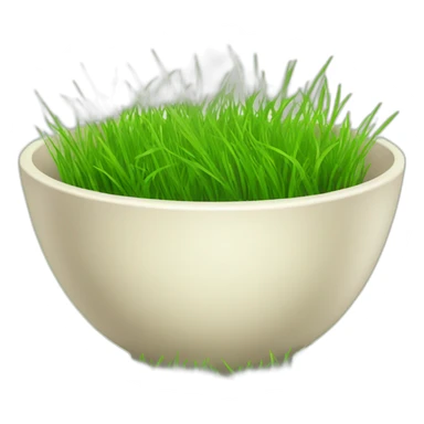 A bowl with grass and sticker