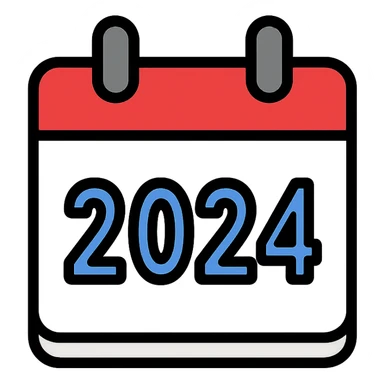 calendar icon with large prominent number 2024, minimal details, clean modern style sticker