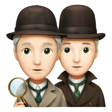 A vibrant, colorful collage featuring iconic characters like Sherlock Holmes with his magnifying glass, Miss Marple with a calm expression, and Pinkerton. The design should evoke mystery and intrigue, with elements like clues, shadows, and old-fashioned detective tools. Transparent background. sticker