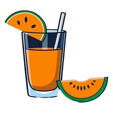 traditional carajillo coffee drink in a glass with a slice of cantaloupe melon beside it sticker