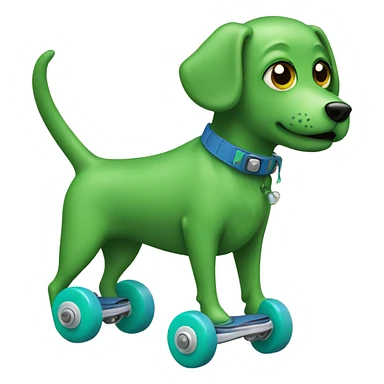 Green dog wearing rollerskates  sticker
