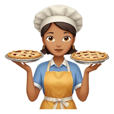 Baking community woman avatar in vibrant style illustration. Pie, cookie, and muffin warm golden tones, simple shapes, flat design, high contrast. sticker