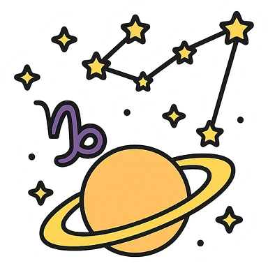 Capricorn constellation with Saturn planet, magical and clean icon sticker