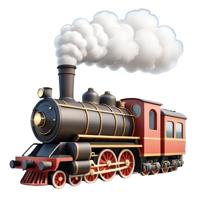 A 3D cartoon steam train puffing clouds of white smoke from its chimney, outdoor scene, warm sunlight, realistic Memoji-style. sticker