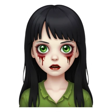 girl zombie with black long hair and bangs sticker