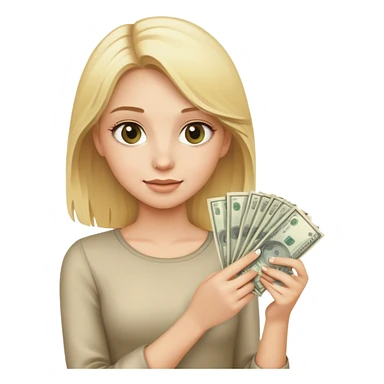 blonde girl holding money sticker