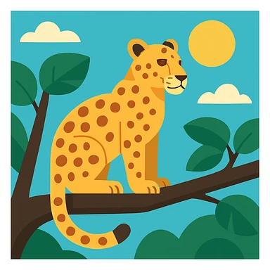 Flat design style leopard in the tree sticker