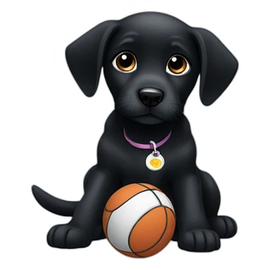 black puppy with ball sticker