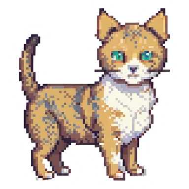 catdog mashup, seamless blend of cat and dog traits, pixel art style sticker