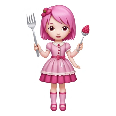 Isolated detaile illustration incredibly raspberry torte doll figurine full body with pink hair and a raspberry barrette sticker