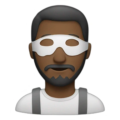 A man wearing a mask with writing  sticker