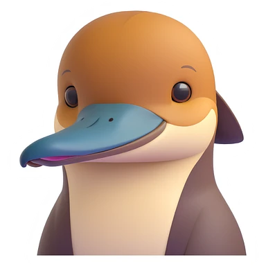 Noble platypus portrait, calm and composed, sleek build with velvety brown fur, distinctive duck-bill, observant hazel eyes, sophisticated features, soft serene glow, intelligent and enigmatic, ancient uniqueness sticker