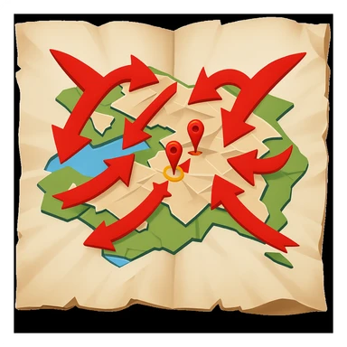 Add bold red arrows to the map, indicating an upcoming offensive attack strategy. Keep the emoji style and all original details. sticker