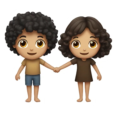 boy with black curly hair holding hands with girl with brown hair  sticker