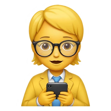 cute and simple emoji holding a phone and wearing glasses, Apple style sticker