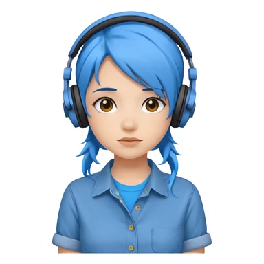 Cute Girl with blue hair and headphones with button up shirt sticker