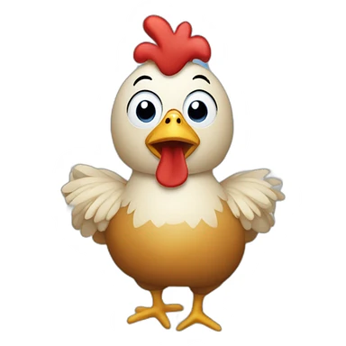 a chicken with blue pawns sticker