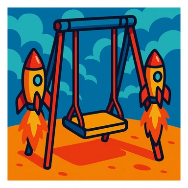 a swing seat with rockets on the sides, energetic and creative, vibrant toon style sticker
