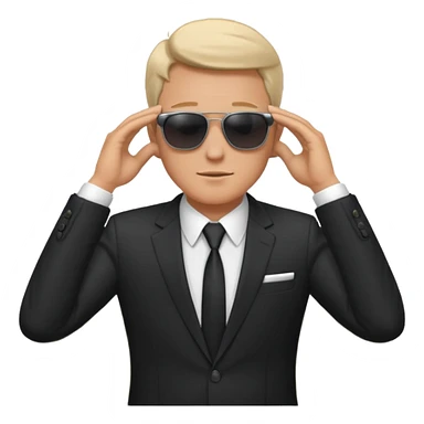 white man in formal suit wearing sunglasses resting with hands behind head sticker