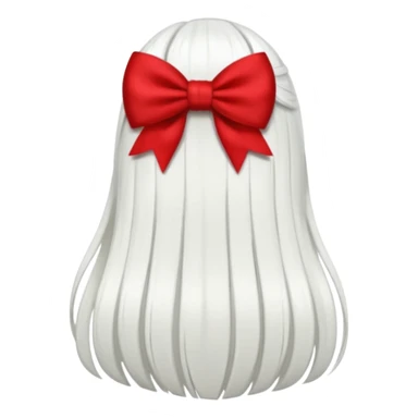back view of white hair with red bow sticker