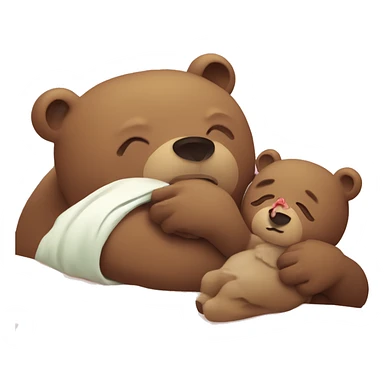 mama bear taking care of her sick bear cub sticker