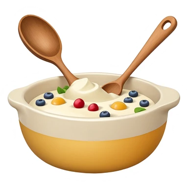 A cream ceramic baking bowl with a wooden spoon in it sticker
