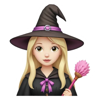Blonde long hair lady witch with soft pink broom sticker