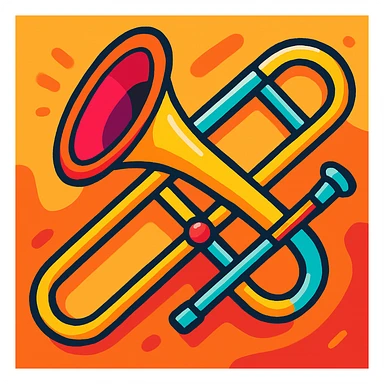 trombone, colorful and playful vibrant toon style sticker