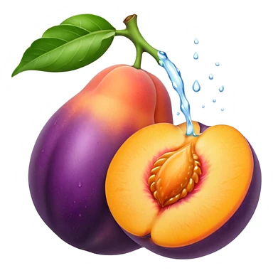Make me a peach with water squirting out and a egg plant  sticker