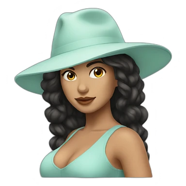 Latina with sea foam colored flat brim hat and dark hair sticker