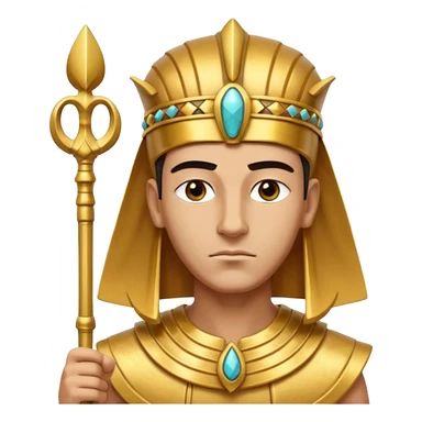A regal pharaoh with golden headdress, calm stern eyes, and holding a crook and flail with authority.
 sticker