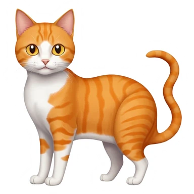 full body orange domestic shorthair slim cat with yellow/orange eyes paw being white and the other being half sticker