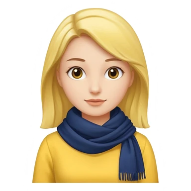 Woman with navy scarf, yellow dress sticker