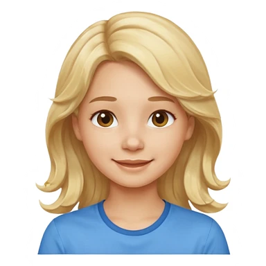 Happy blond girl with light weavy hair with a blue shirt but we can see only her face and neck and the top of the t shirt, no whole body sticker