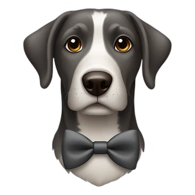 grayish black and brown dog with a bowtie sticker