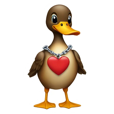 duck emoji wearing a chain that holds a heart sticker