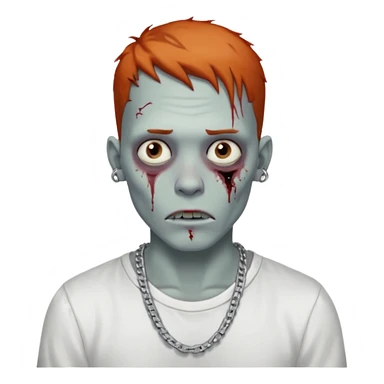 Zombie with freckles white shirt low taper fade haircut silver chain Cuban style sticker