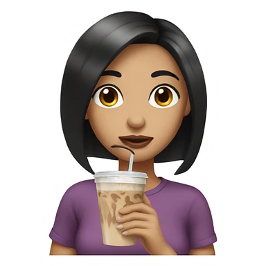 Girl with black hair drinking iced coffee sticker