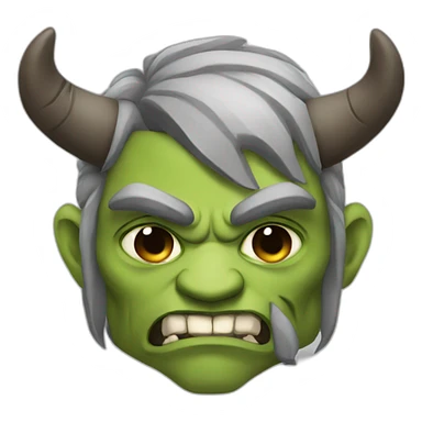 a masculine, grey orc with bull-horns and an eyepatch sticker