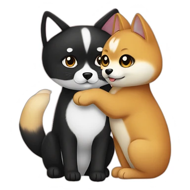 shibainu and black cat being-in-love sticker